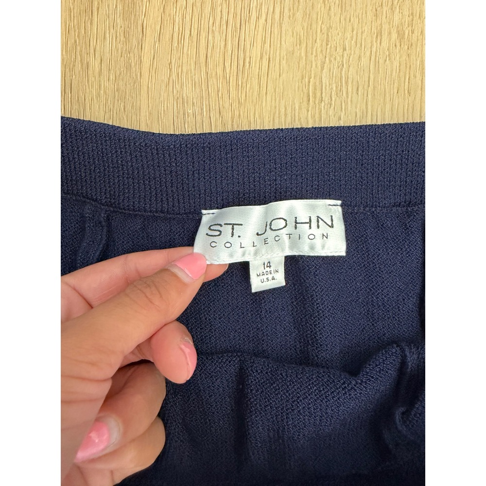 St. John Collection Santana Knit Navy Blue Trumpet Mermaid Skirt 14 career wear - Picture 3 of 7